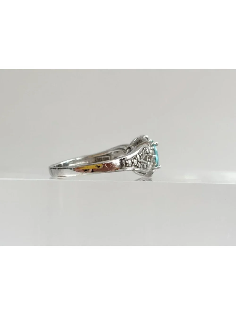 Blue Topaz Halo Style Multi Gemstone Sterling Silver 925 Vintage Ring - sz 8